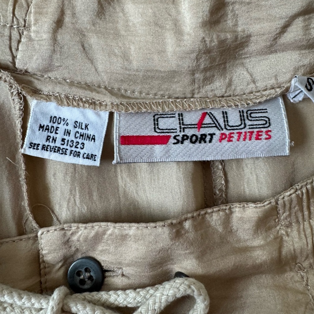 Vintage Silk Chaus Tan A-Line Skirt with Drawstring and Pleats - Picture 2 of 11